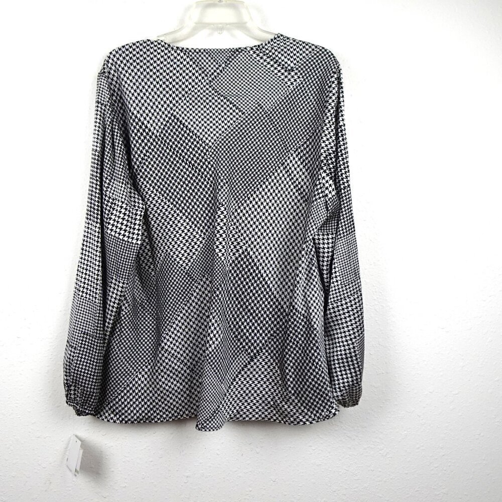 Kasper Houndstooth Top Women's Plus Size 1X Black White Long Sleeve Cowl Neck - Picture 5 of 10